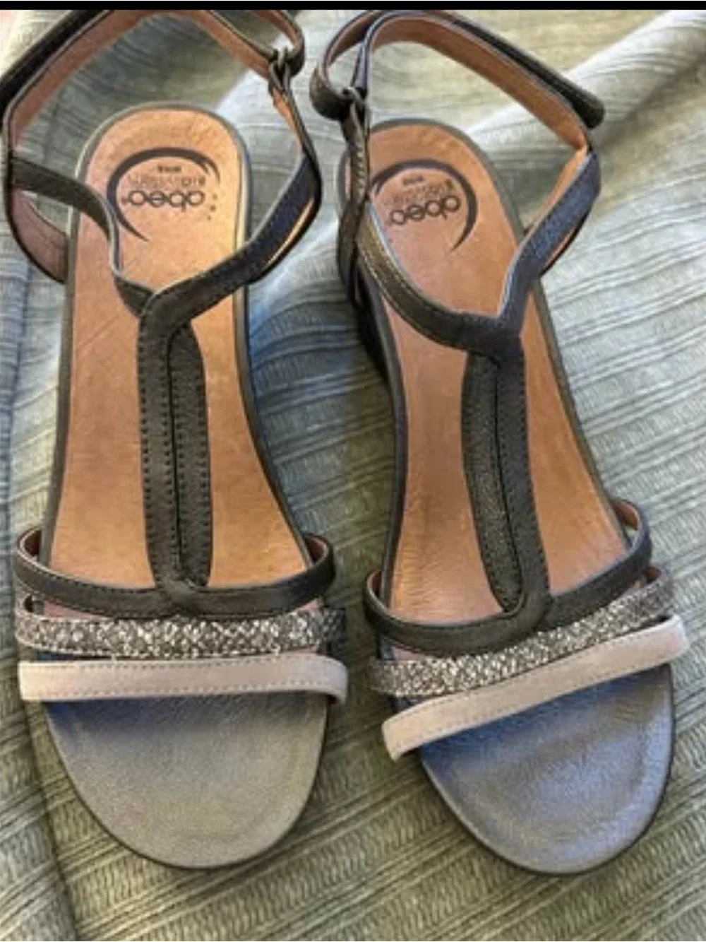 Abeo B.I.O. System Lacey Pewter Leather Wedge Heel Sandals Comfort Shoes, Size 8